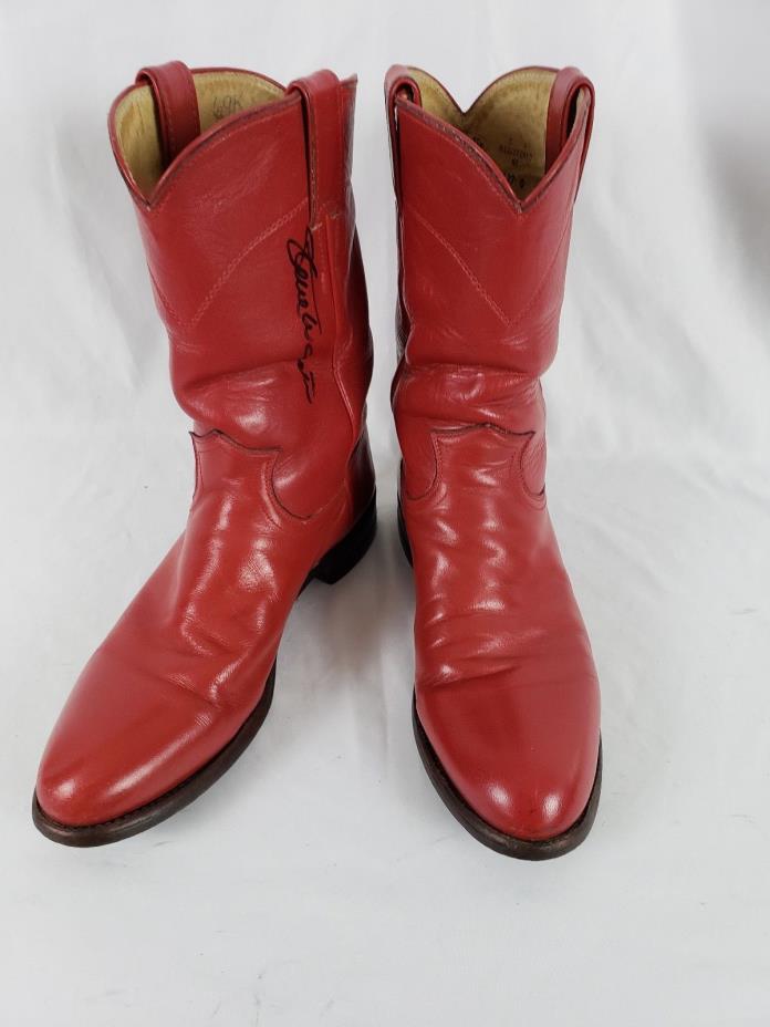Vintage Justin Red Roper Boots Signed by Country Music Singer Steve Wariner