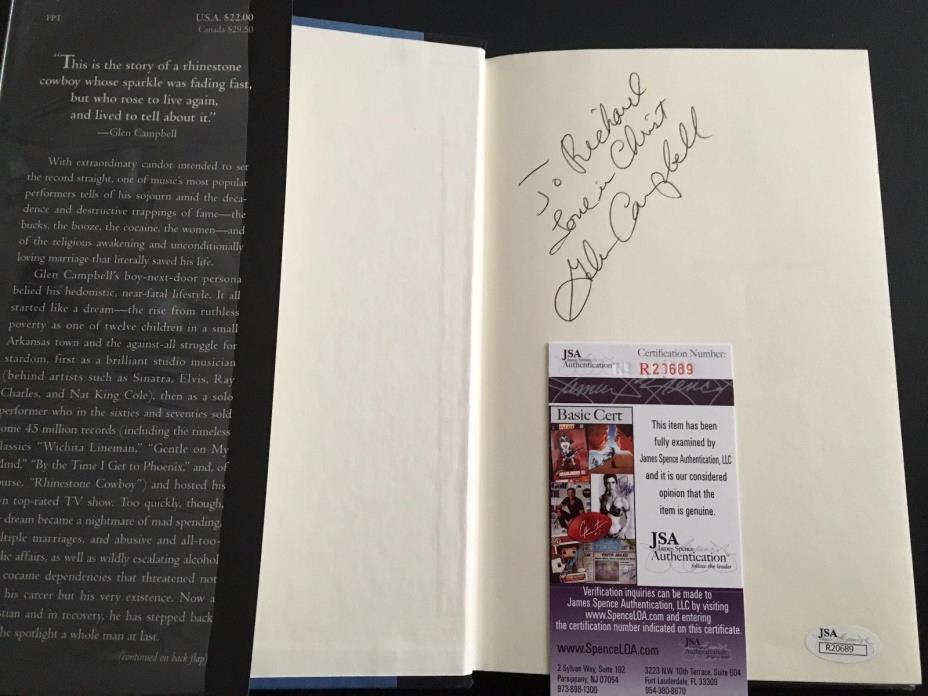 Glen Campbell Signed Book JSA Authenticated Rhinestone Cowboy Autograph