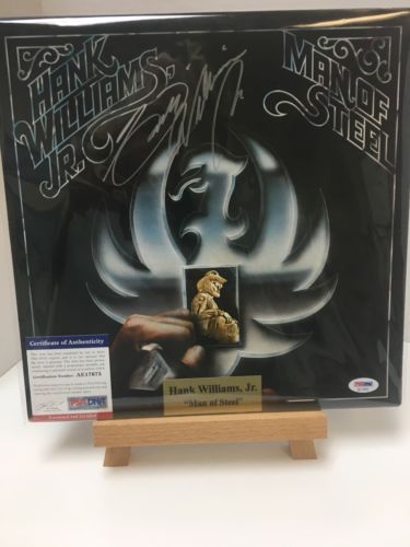 HANK WILLIAMS JR. SIGNED MAN OF STEEL LP COA PSA HOLOGRAM !!!