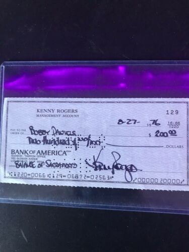 Kenny Rogers Rare Signed Personal Check “The Gambler”