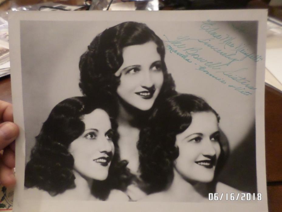 Vintage 1930s 8x10 Photo Autographed Signed THE BOSWELL SISTERS & Calendar