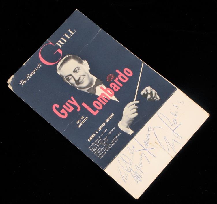 VINTAGE GUY LOMBARDO AUTOGRAPH FROM ROOSEVELT GRILL IN NEW YORK CITY MENU !