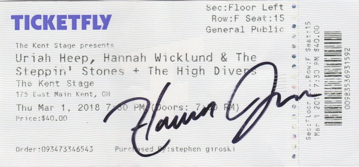 SIGNED HANNAH WICKLUND TICKET AUTOGRAPHED KENT STAGE STEPPIN STONES BAND CONCERT