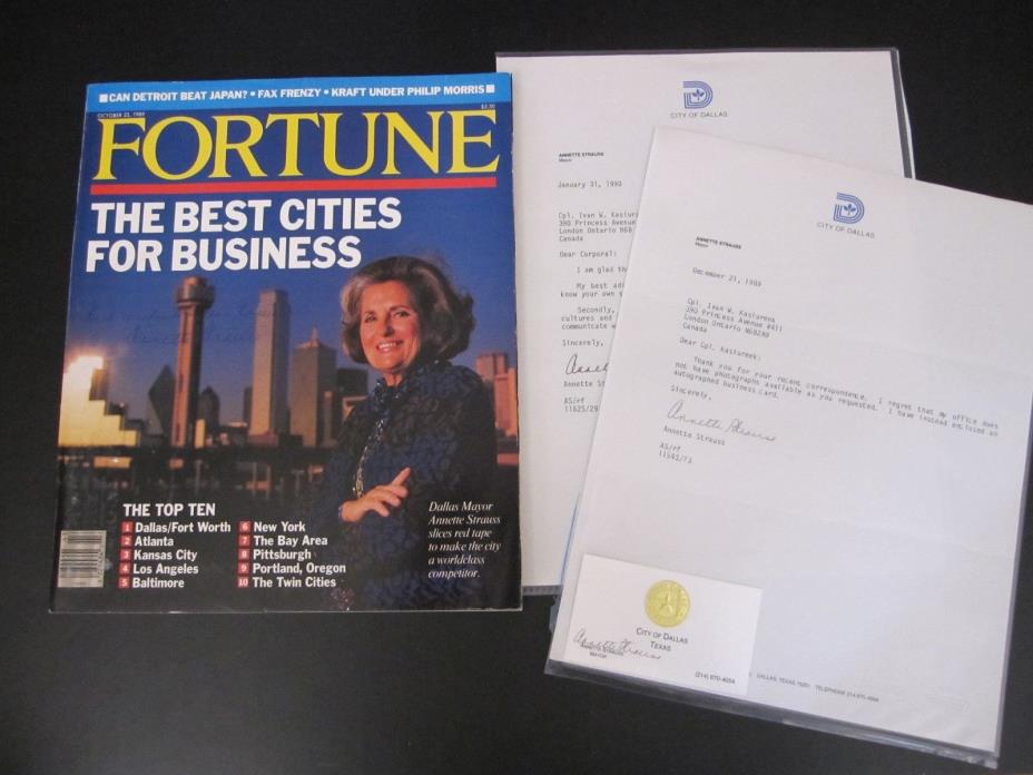 AUTOGRAPHED Fortune Magazine Oct. 23, 1989 - Dallas Texas Mayor Annette Strauss