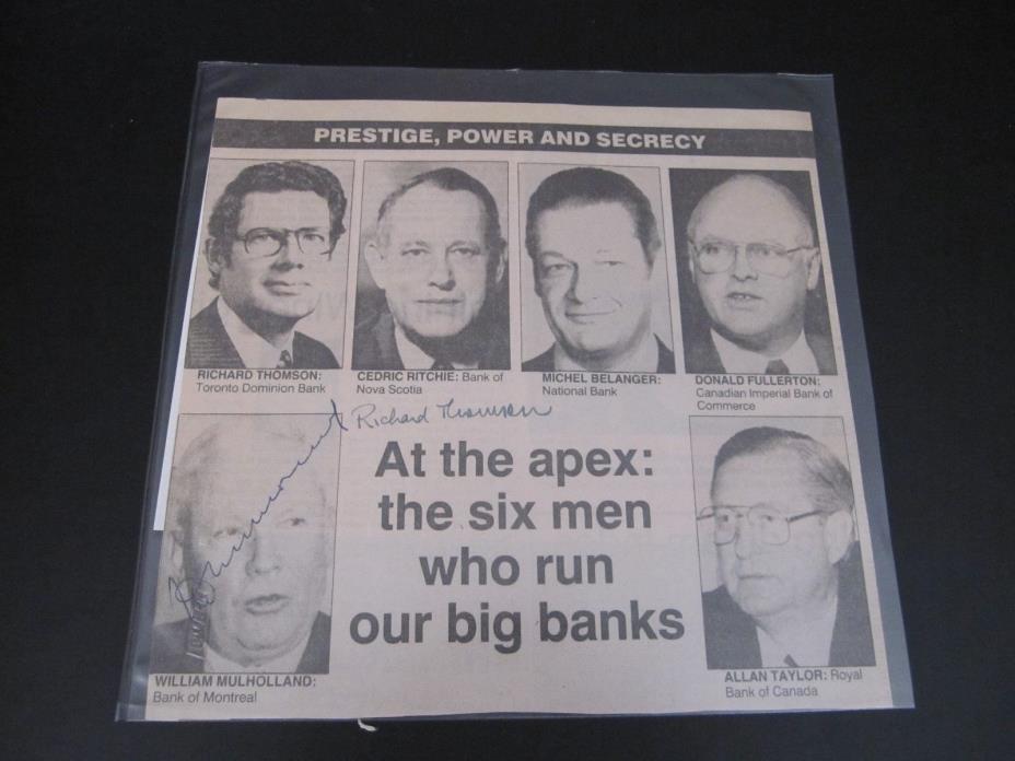 AUTOGRAPHED Newspaper article - Canadian Banks BMO W. Mulholland / TD R.Thomson