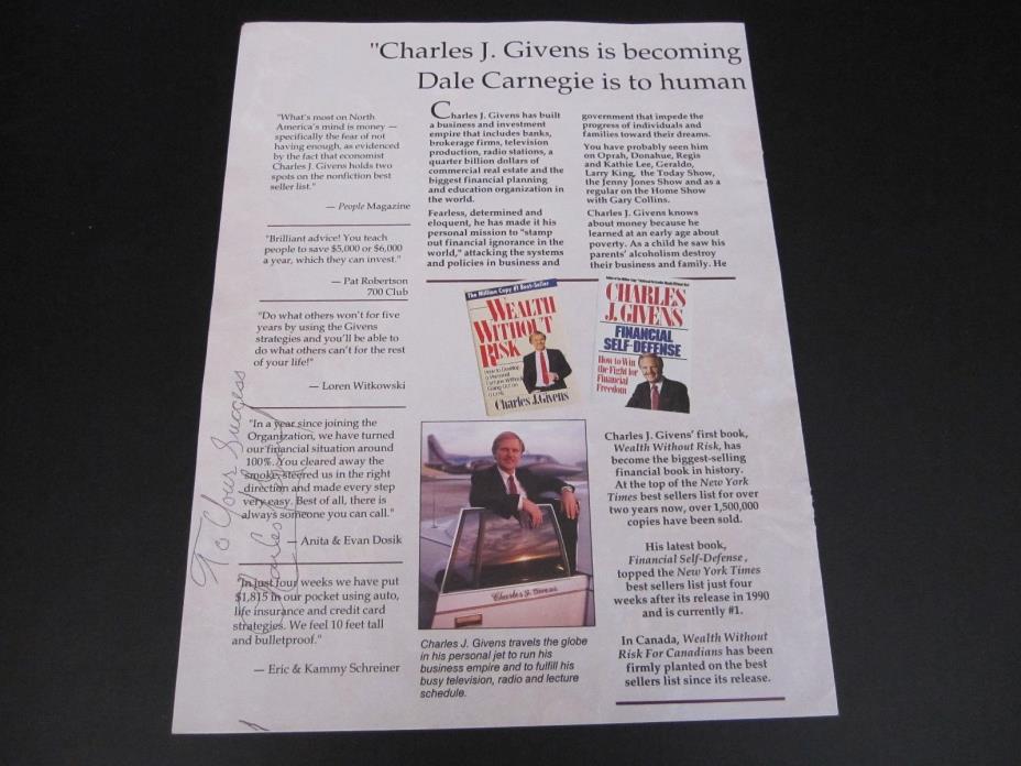 AUTOGRAPHED Magazine article - motivational speaker Charles Givens