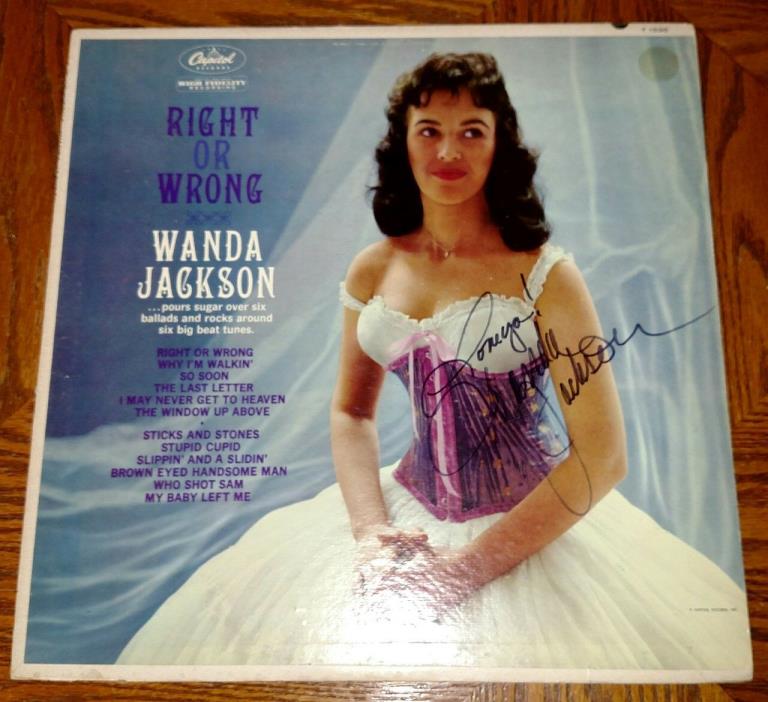 Wanda Jackson signed Album lp cover w/ Record + photo proof + COA Elvis Date
