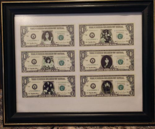 KISS BAND $1 BILL Peter Vinnie Paul Ace Eric Gene framed print  play money