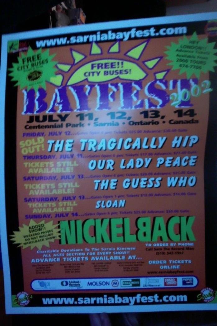 TRAGICALLY HIP, GUESS WHO, NICKELBACK CONCERT ADVERTISEMENT POSTER 17