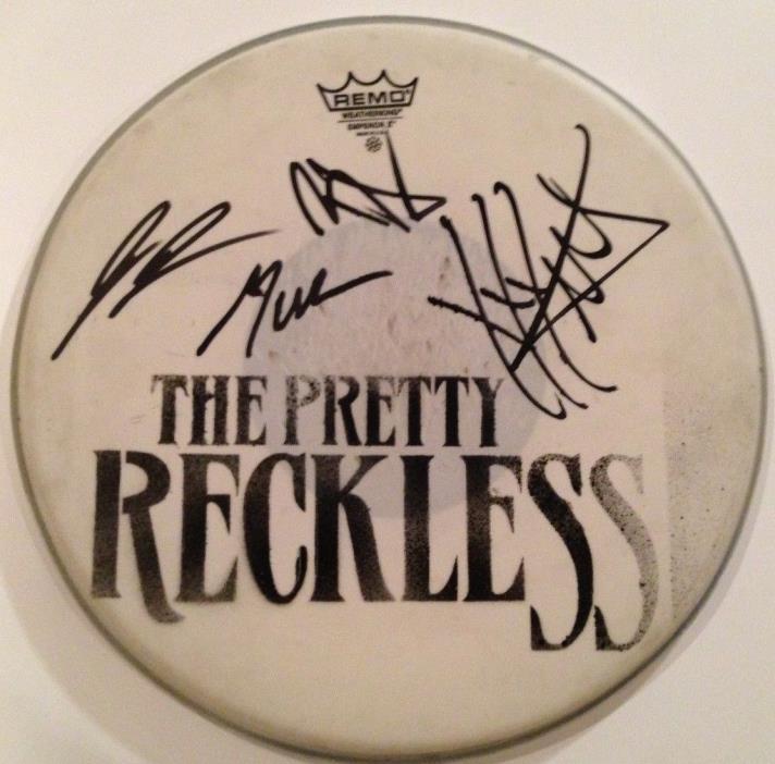 TAYLOR MOMSEN BAND SIGNED CONCERT USED DRUMHEAD THE PRETTY RECKLESS ALL4 MEMBERS