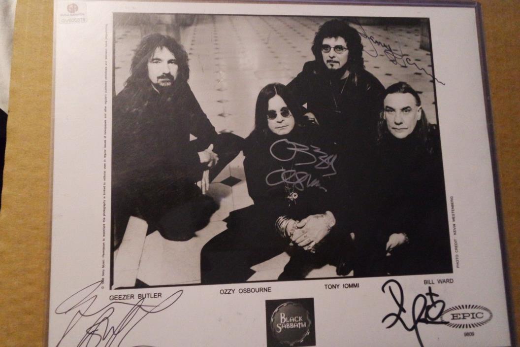 Black Sabbath (4) Ozzy, Butler, Iommi, Ward Signed 8x10 Publicity Photo GAI COA