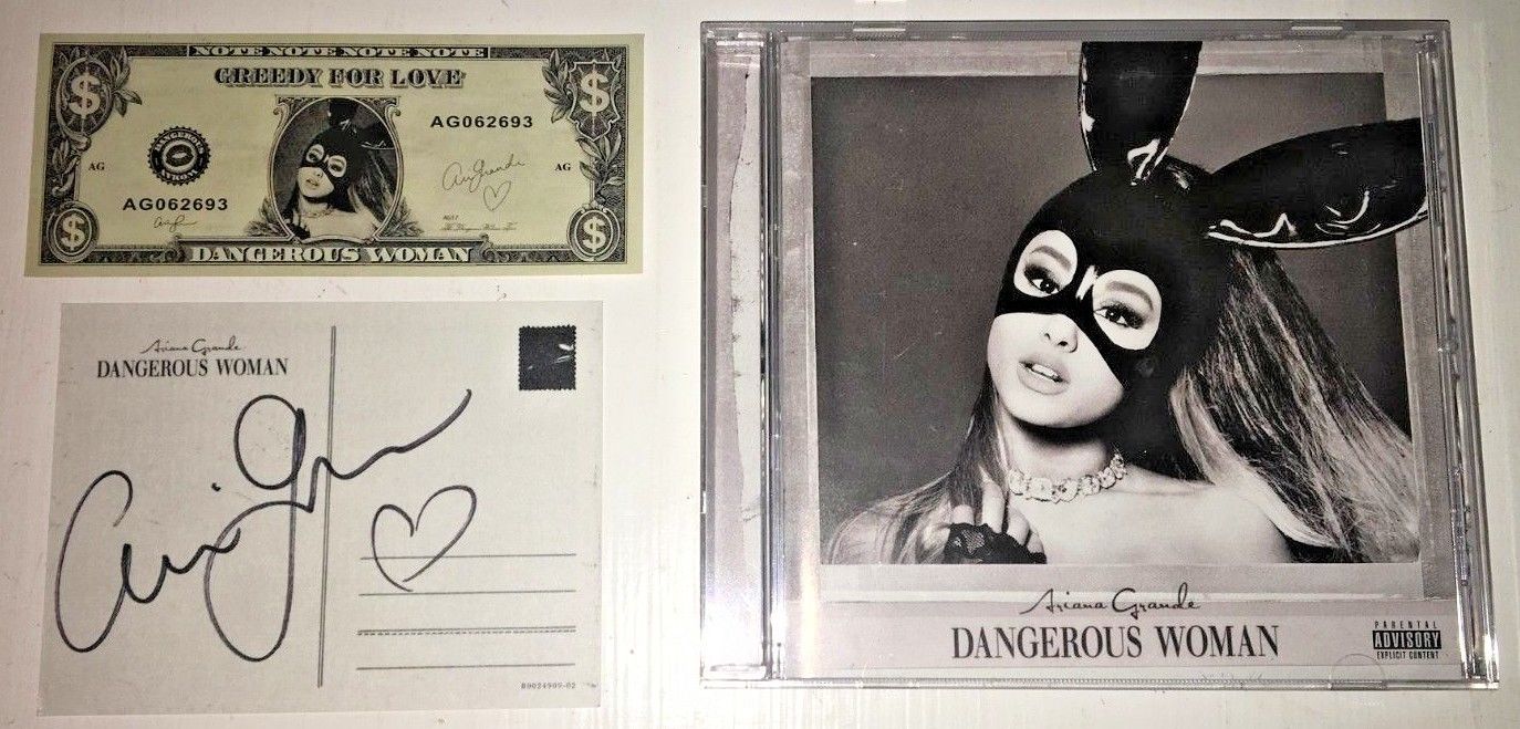 Ariana Grande Dangerous Woman CD signed autograph postcard picture Greedy dollar