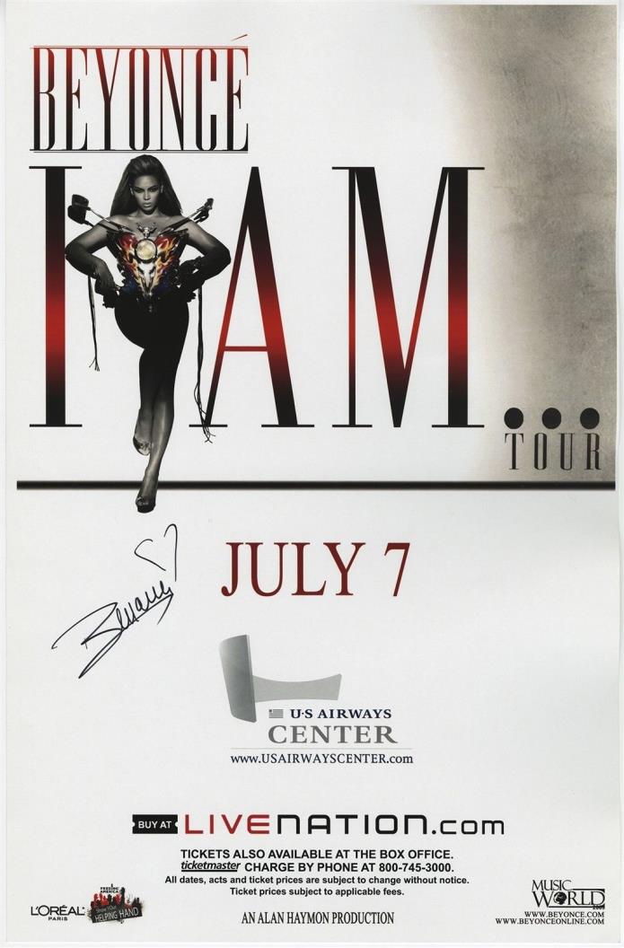 BEYONCE autographed memorabilia concert signed 2009 tour collectible poster
