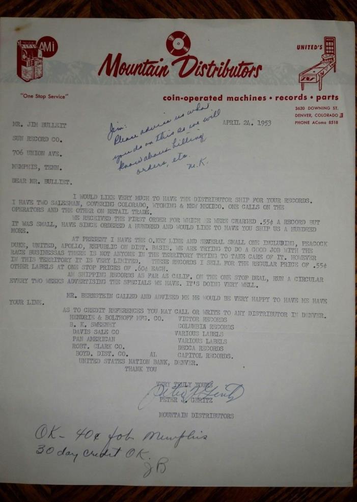 Marion Keisker SUN Records Studio signed note Discovered Elvis Presley