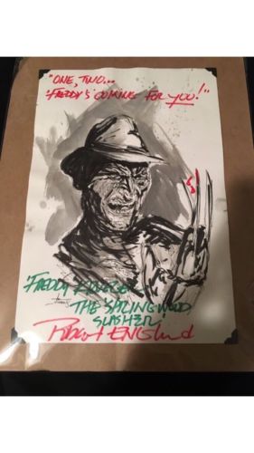 9x12 Original Freddy Krueger Art Signed By Robert Englund COA