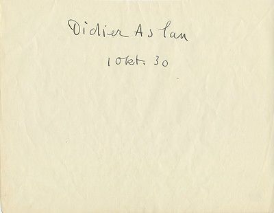 DIDIER ASLAN Autograph - 1930