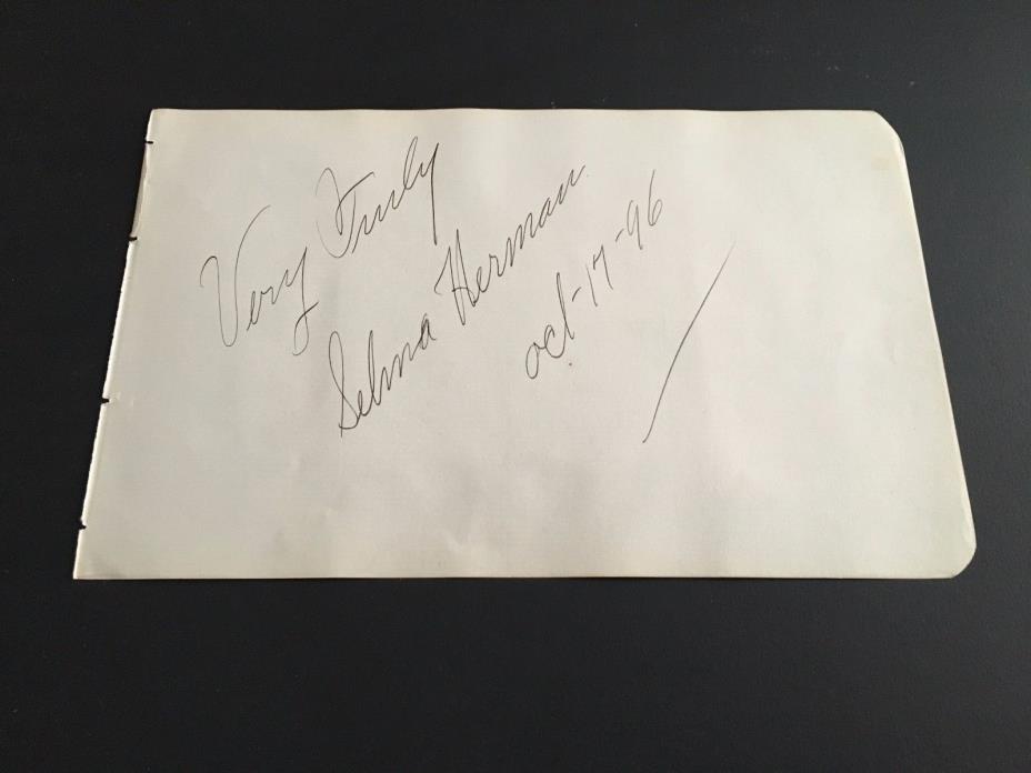 Selma Herman Hand Signed Autograph Slip Broadway Actress