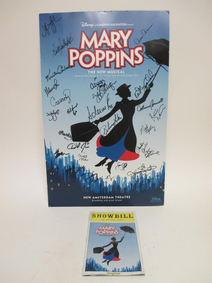 SIGNED by MARY POPPINS: The Musical Cast POSTER +Showbill Magazine /Disney Brown
