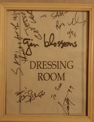 Gin Blossoms signed dressing room door sign. 1999 personalized