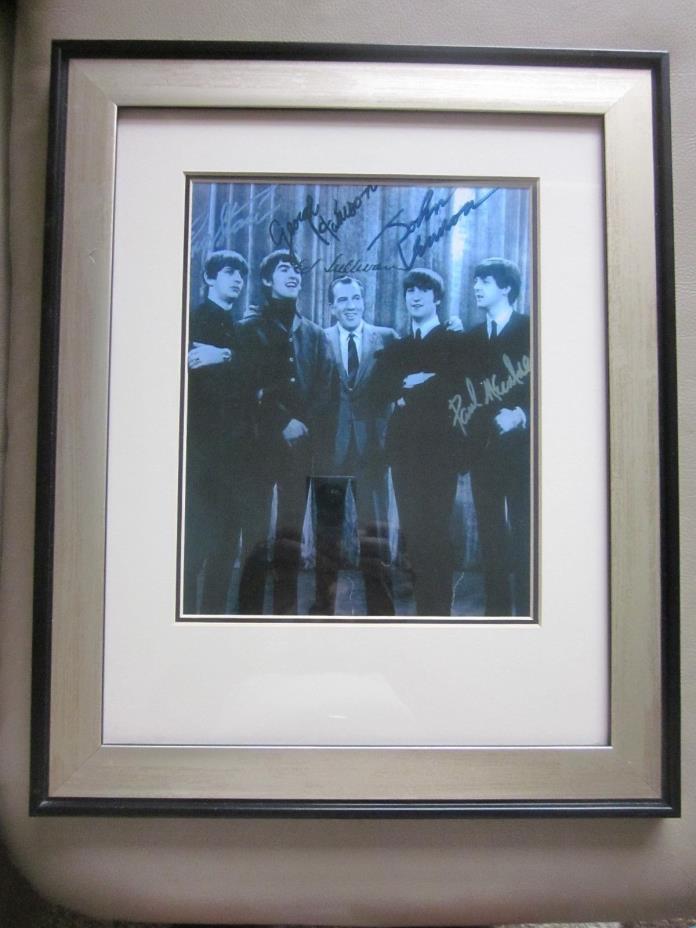 BEATLES AUTOGRAPHED FRAMED REPRINT FROM THE ED SULLIVAN SHOW  FEBRUARY 9, 1964