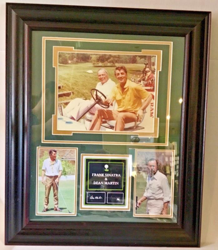 FRANK SINATRA AND DEAN MARTIN GOLFING PHOTOS & LASER AUTOGRAPHS FRAMED DISPLAY