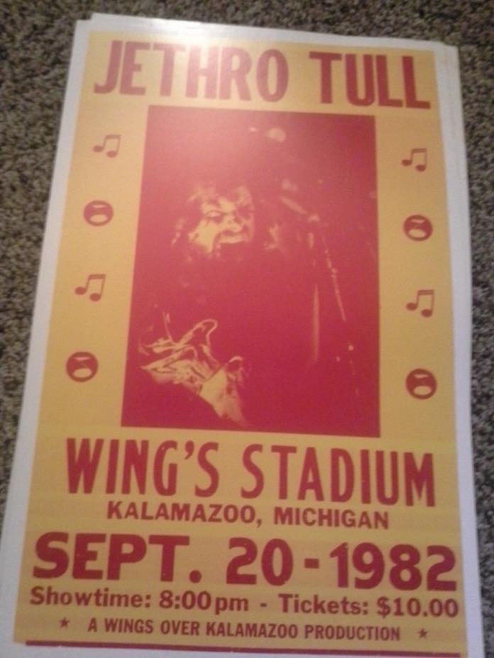 JETHRO TULL (REPRODUCTION) CONCERT POSTER  ~ SEPT 1982 KALAMAZOO. MICHIGAN