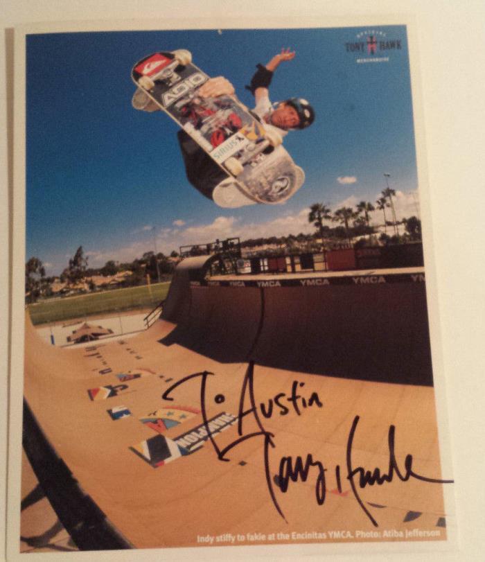 Tony Hawk signed color photo skateboarding phenom vertical style