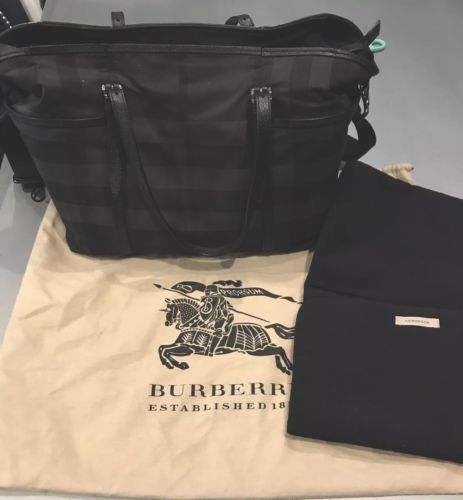 Burberry Graceford Tonal Check Diaper Bag Nylon With Leather Trim