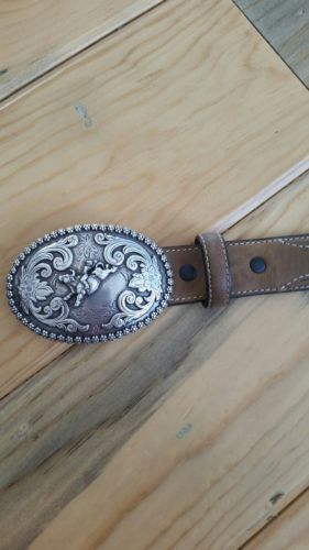 Nocona 18 Inch All Leather Cowboy Belt With Bullrider Buckle