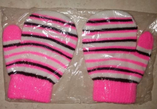 New Baby Girl Pink Stripe Mittens Gloves