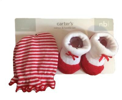 Carter's Newborn NB Baby Girls Mitten & Red White Bootie Set