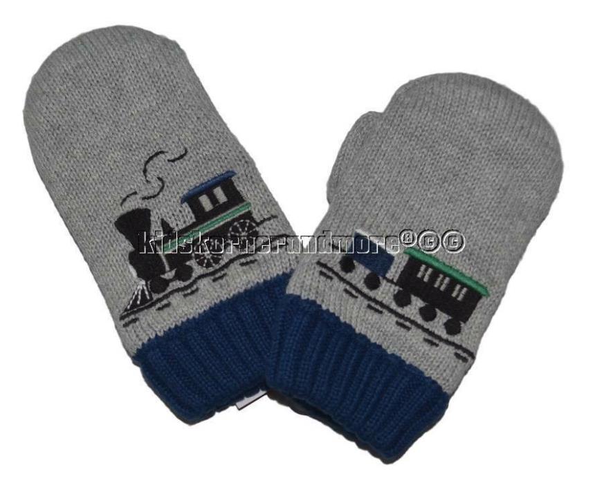 Gymboree All Spruce Up 12-24 mo Train Mittens Sweater Fleece Lined Gray Blue