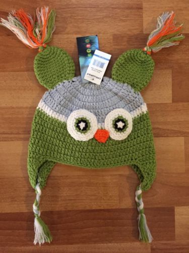 Wippette Infant Toddler Crocheted Owl Critter Hat Green BLUE Unisex