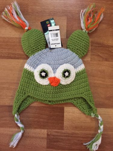 Wippette Infant Crocheted Owl Critter Hat Green BLUE Unisex