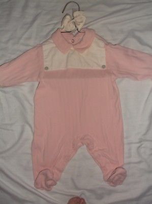 LULLABY CLUB ?LAYETTE?0-3M?Lt Pnk Collar,Cream Bib Lite~Cute to Monogram?BOW