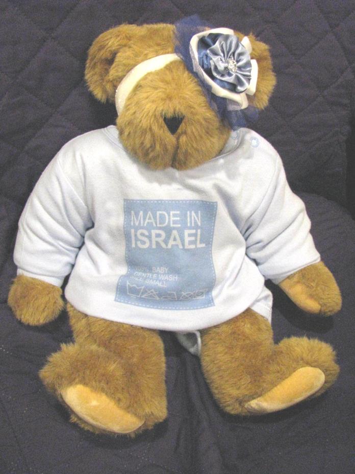 Made in Israel 1-Piece Baby Outfit on Vermont Teddy Bear w/Headband, Size 6 Mos