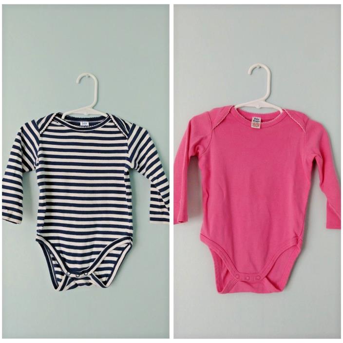 Baby Boden Girls Stripe Navy White Pink Bodysuit Romper Setsize 12-18 months A3