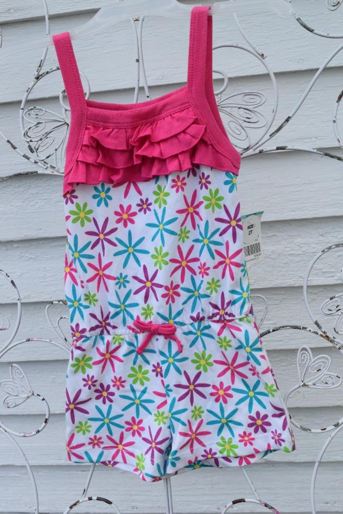 Toddler Romper Short 2 T Blue Purple Daisy Pink Ruffle Sleeveless Kidgets
