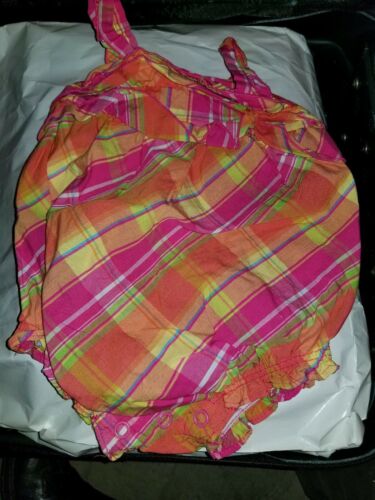BABY GIRL 3 MONTH CARTER'S PLAID BUBBLE ROMPER OUTFIT PINK ORANGE RUFFLE