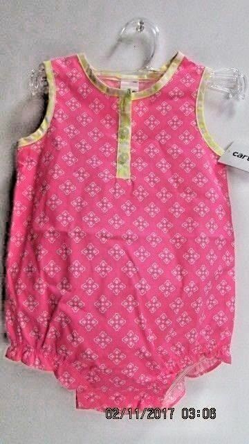 BABY GIRL CARTER'S PRINT HENLEY ROMPER SIZE 12 MONTH COLOR PINK