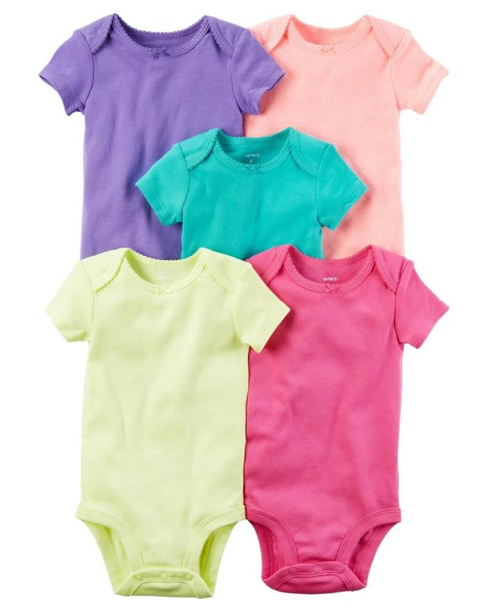 NEW Carter's Baby Girl 5 Pack Basic Solid Short Sleeve Bodysuits Pink Teal 3 M