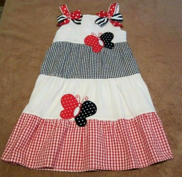 Baby Girls Toddler Rare Editions Butterfly Red/White/Blue Sun Dress Size 5T