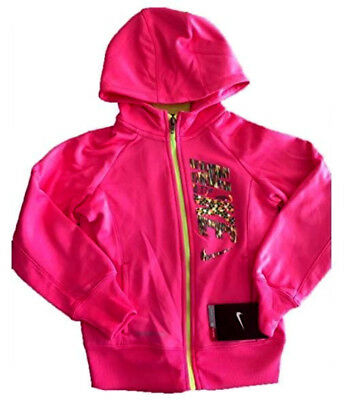 NIKE Toddler Girls Therma-Fit Hoodie Sweatshirt Jacket PINK POW/Neon Yellow NWT