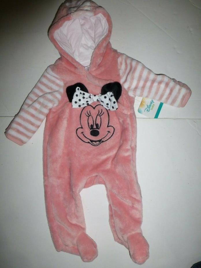 Disney Baby Minnie Mouse Pink Infant Girls 3/6 Months Hooded Pram Suit New