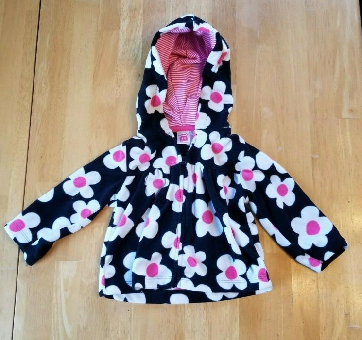 Carter's Zip Front Fleece Hoodie Black White Pink Floral Girl's Size 12 Months