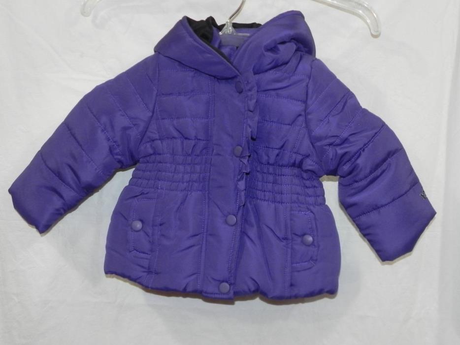 NWT - Infant Girl's Hooded Bubble Jacket w/Ruffle Placket - Purple/Black - 12 mo