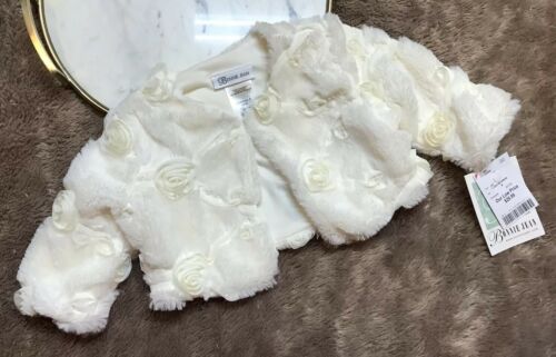Bonnie Jean Girls Shrug Ivory Size 4 Faux Fur Roses Dressy