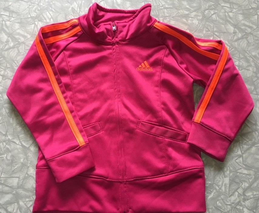 Adidas Hot Pink Long Sleeve Zip Up Track Jacket Toddler Girl Size 2T Neon Orange