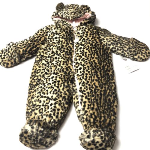 Carters Snow Suit Cheetah Print Pink brown 6-9 Month Hide Away Mittens Faux  Fur