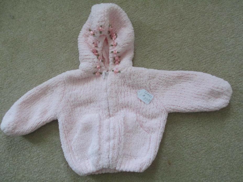 Hand-made Artisan Crafted Pink Chenille Baby Girl Jacket Rosette Rose – DARLING!